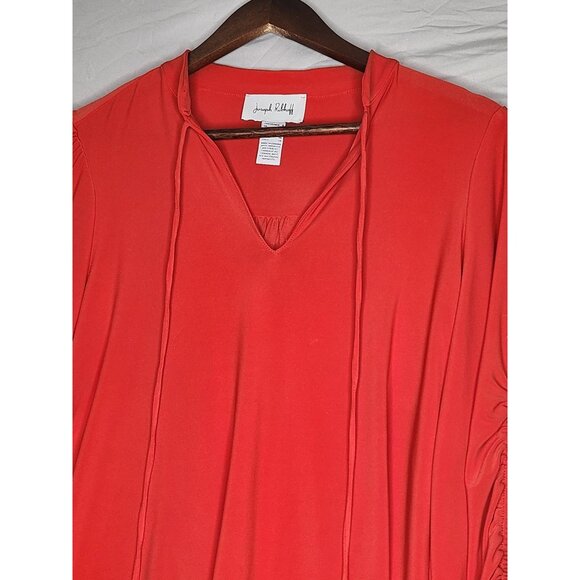 Joseph Ribkoff  Boxy Top Red‎  with Long Ruched Sleeves Size 4 - Picture 2 of 8
